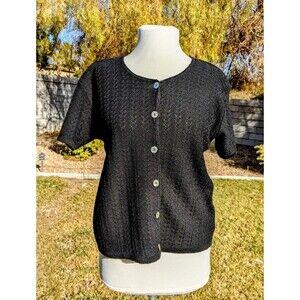 Reba Rose Short/Sleeve Knit Button-Down USA Made Large Cardigan Sweater Top EUC